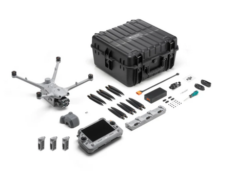 DJI Matrice 4TD Fly More 3-battery combo full kit with RC Plus 2 controller, charging hub, and hard case