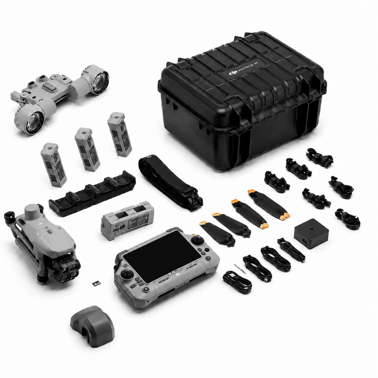 DJI Matrice 4T thermal deer recovery drone kit with spotlight, controller, batteries, charging hub, and hard case for wildlife and lost animal recovery