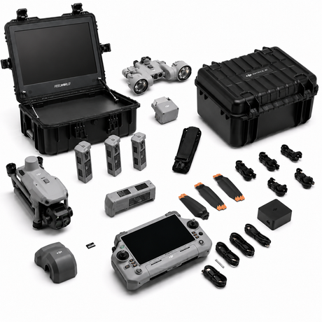 DJI Matrice 4T Public Safety Kit with 21.5 inch command post monitor, AL1 spotlight, AS1 speaker, 4 batteries, RC Plus 2 controller, and hard case