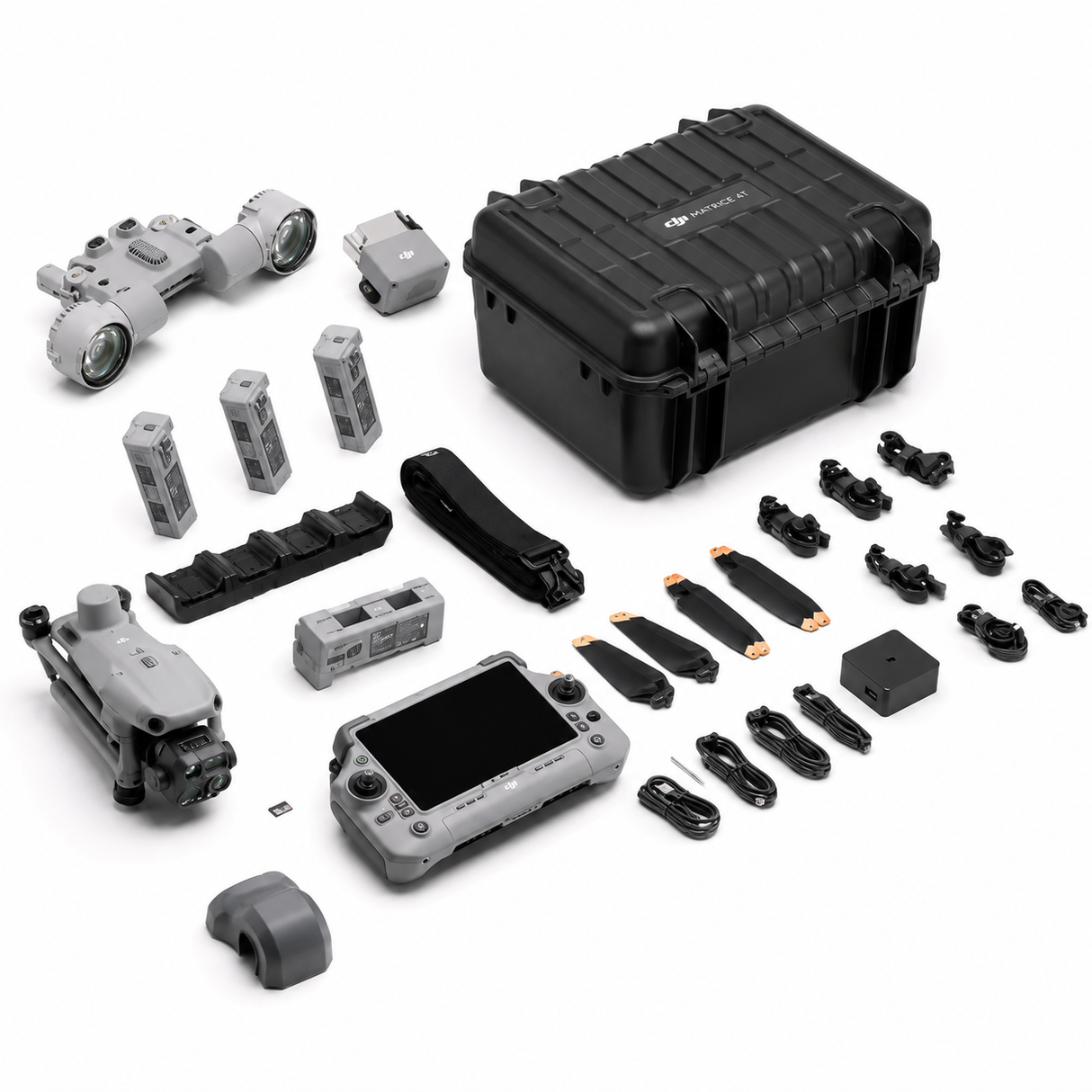 DJI Matrice 4T thermal drone public safety kit with spotlight, speaker, controller, batteries, charging hub and hard case for law enforcement and search and rescue
